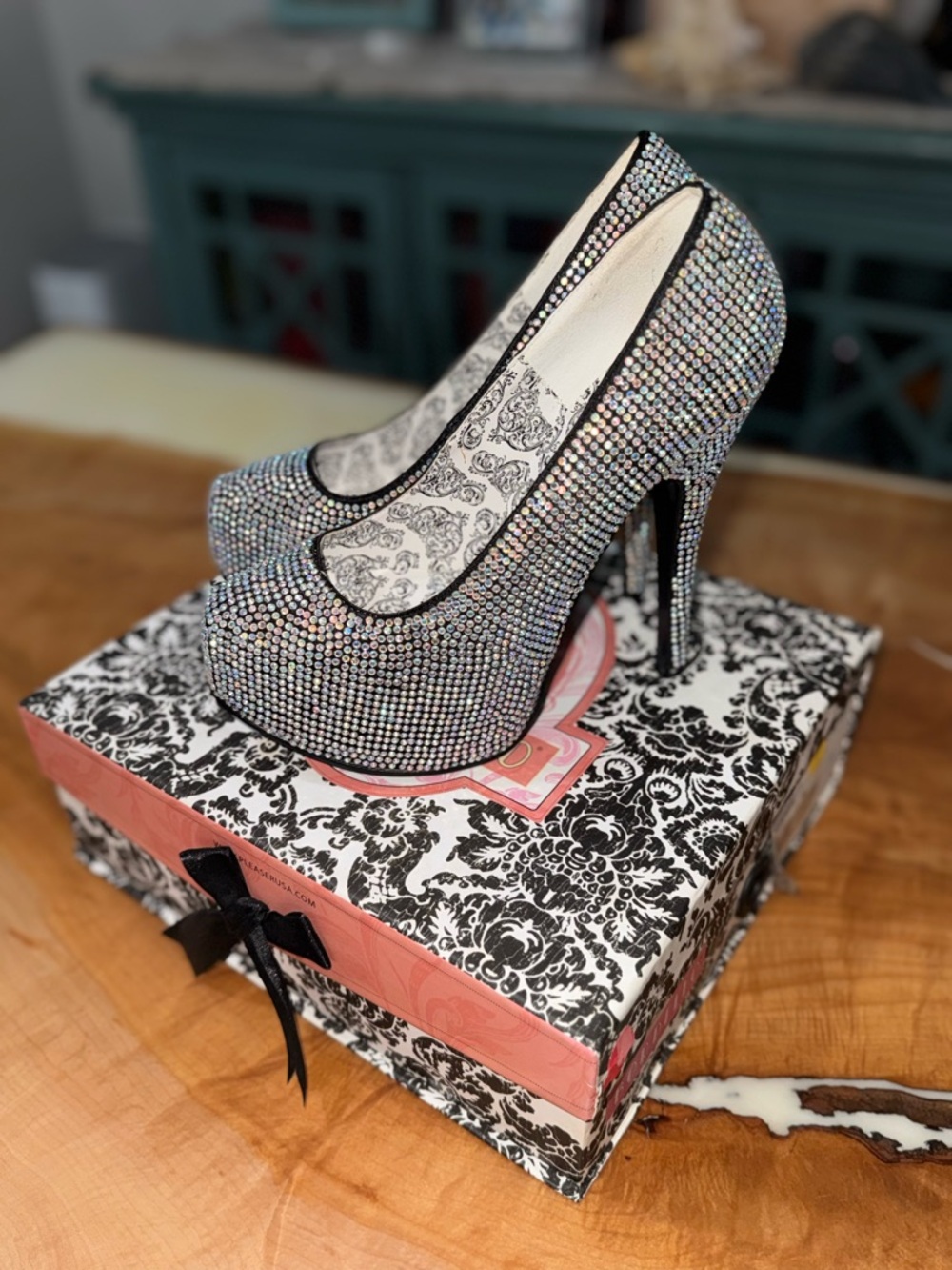 Bordello Rhinestone Crystal Platform Pumps - Picture 3 of 9